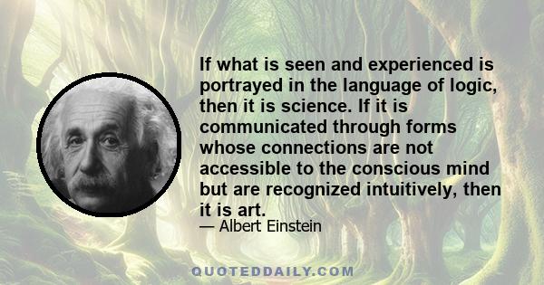 If what is seen and experienced is portrayed in the language of logic, then it is science. If it is communicated through forms whose connections are not accessible to the conscious mind but are recognized intuitively,