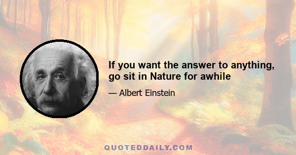 If you want the answer to anything, go sit in Nature for awhile