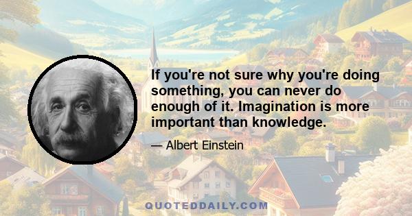 If you're not sure why you're doing something, you can never do enough of it. Imagination is more important than knowledge.