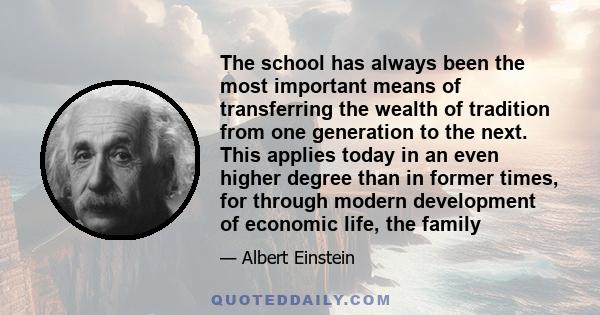 The school has always been the most important means of transferring the wealth of tradition from one generation to the next. This applies today in an even higher degree than in former times, for through modern