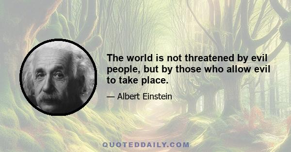 The world is not threatened by evil people, but by those who allow evil to take place.