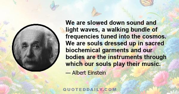 We are slowed down sound and light waves, a walking bundle of frequencies tuned into the cosmos. We are souls dressed up in sacred biochemical garments and our bodies are the instruments through which our souls play