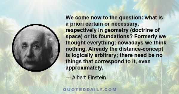 We come now to the question: what is a priori certain or necessary, respectively in geometry (doctrine of space) or its foundations? Formerly we thought everything; nowadays we think nothing. Already the