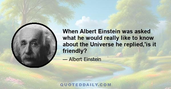 When Albert Einstein was asked what he would really like to know about the Universe he replied,'is it friendly?