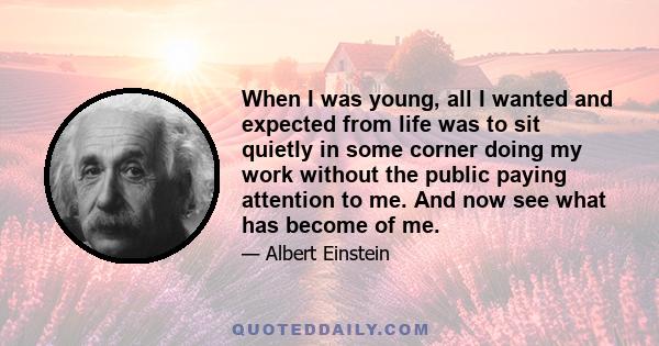 When I was young, all I wanted and expected from life was to sit quietly in some corner doing my work without the public paying attention to me. And now see what has become of me.