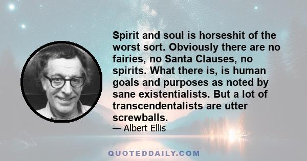 Spirit and soul is horseshit of the worst sort. Obviously there are no fairies, no Santa Clauses, no spirits. What there is, is human goals and purposes as noted by sane existentialists. But a lot of transcendentalists