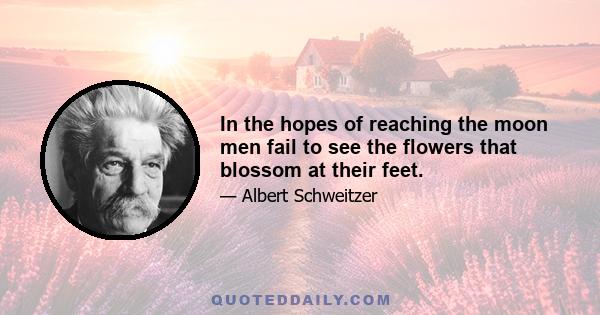 In the hopes of reaching the moon men fail to see the flowers that blossom at their feet.