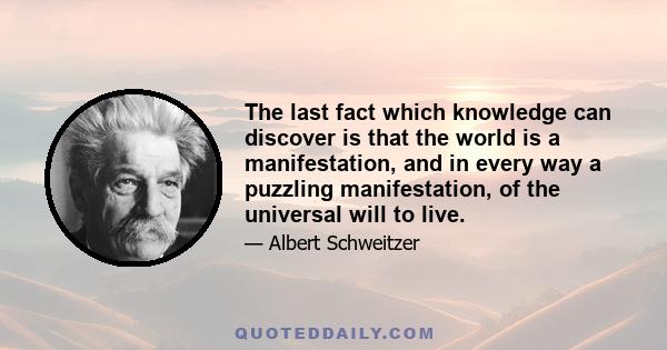 The last fact which knowledge can discover is that the world is a manifestation, and in every way a puzzling manifestation, of the universal will to live.