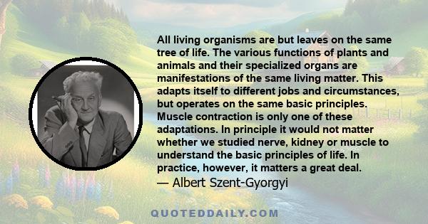 All living organisms are but leaves on the same tree of life. The various functions of plants and animals and their specialized organs are manifestations of the same living matter. This adapts itself to different jobs