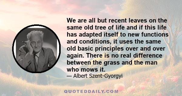 We are all but recent leaves on the same old tree of life and if this life has adapted itself to new functions and conditions, it uses the same old basic principles over and over again. There is no real difference