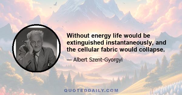 Without energy life would be extinguished instantaneously, and the cellular fabric would collapse.