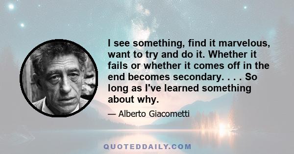 I see something, find it marvelous, want to try and do it. Whether it fails or whether it comes off in the end becomes secondary. . . . So long as I've learned something about why.