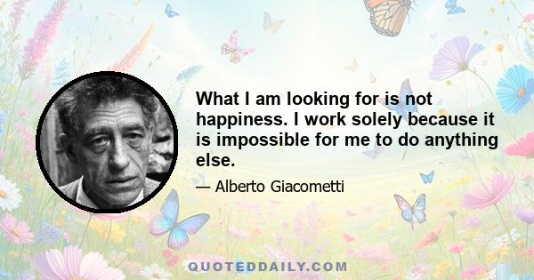 What I am looking for is not happiness. I work solely because it is impossible for me to do anything else.