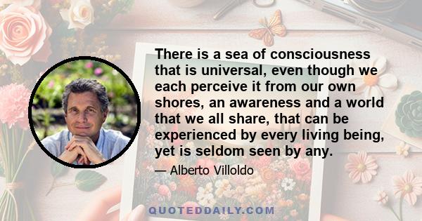 There is a sea of consciousness that is universal, even though we each perceive it from our own shores, an awareness and a world that we all share, that can be experienced by every living being, yet is seldom seen by