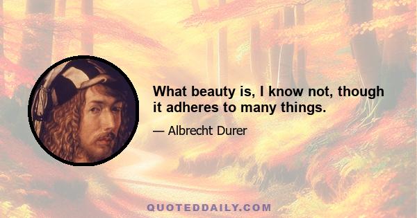 What beauty is, I know not, though it adheres to many things.