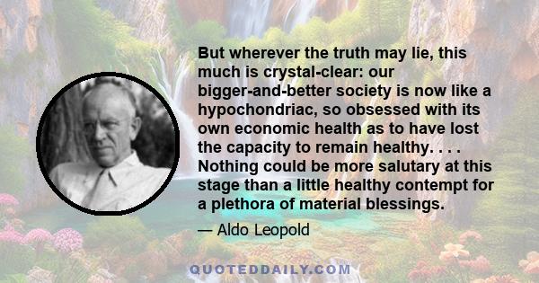 But wherever the truth may lie, this much is crystal-clear: our bigger-and-better society is now like a hypochondriac, so obsessed with its own economic health as to have lost the capacity to remain healthy. . . .