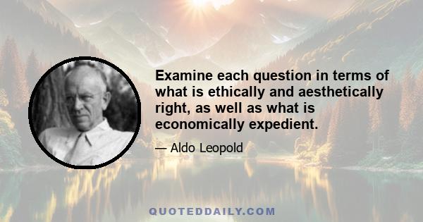 Examine each question in terms of what is ethically and aesthetically right, as well as what is economically expedient.