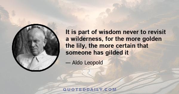 It is part of wisdom never to revisit a wilderness, for the more golden the lily, the more certain that someone has gilded it