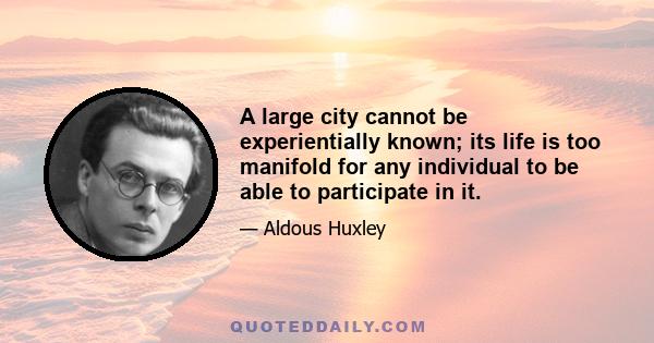 A large city cannot be experientially known; its life is too manifold for any individual to be able to participate in it.