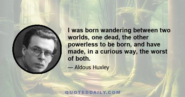 I was born wandering between two worlds, one dead, the other powerless to be born, and have made, in a curious way, the worst of both.