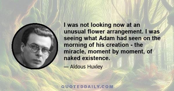 I was not looking now at an unusual flower arrangement. I was seeing what Adam had seen on the morning of his creation - the miracle, moment by moment, of naked existence.