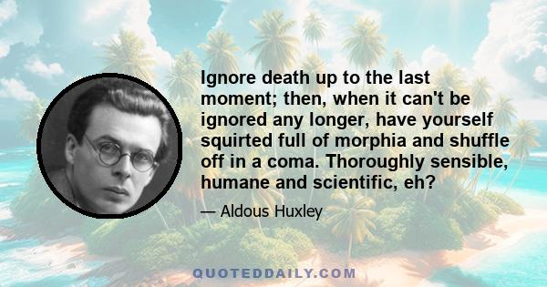 Ignore death up to the last moment; then, when it can't be ignored any longer, have yourself squirted full of morphia and shuffle off in a coma. Thoroughly sensible, humane and scientific, eh?