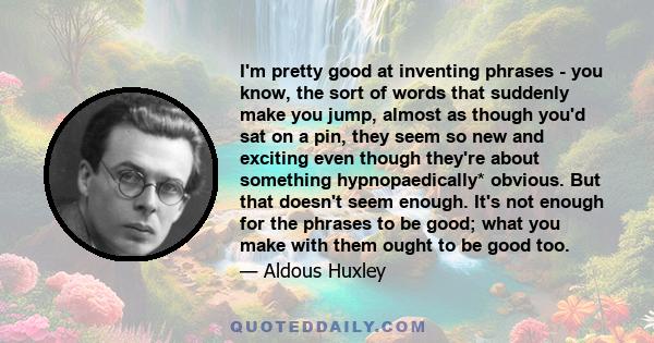 I'm pretty good at inventing phrases - you know, the sort of words that suddenly make you jump, almost as though you'd sat on a pin, they seem so new and exciting even though they're about something hypnopaedically*