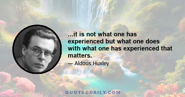 ...it is not what one has experienced but what one does with what one has experienced that matters.