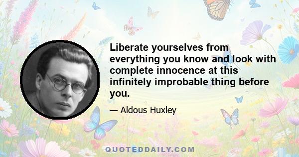 Liberate yourselves from everything you know and look with complete innocence at this infinitely improbable thing before you.