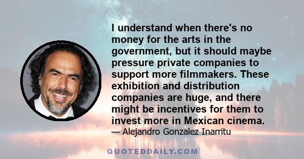 I understand when there's no money for the arts in the government, but it should maybe pressure private companies to support more filmmakers. These exhibition and distribution companies are huge, and there might be