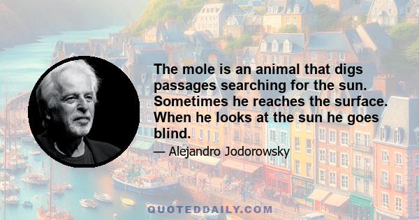 The mole is an animal that digs passages searching for the sun. Sometimes he reaches the surface. When he looks at the sun he goes blind.