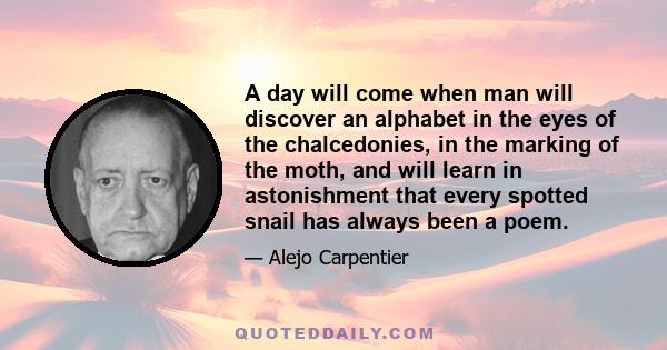 A day will come when man will discover an alphabet in the eyes of the chalcedonies, in the marking of the moth, and will learn in astonishment that every spotted snail has always been a poem.