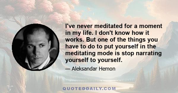 I've never meditated for a moment in my life. I don't know how it works. But one of the things you have to do to put yourself in the meditating mode is stop narrating yourself to yourself.