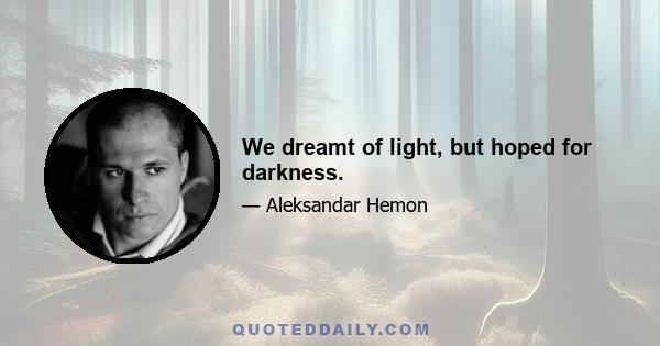 We dreamt of light, but hoped for darkness.