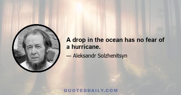 A drop in the ocean has no fear of a hurricane.