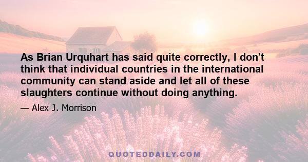 As Brian Urquhart has said quite correctly, I don't think that individual countries in the international community can stand aside and let all of these slaughters continue without doing anything.