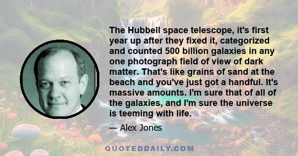 The Hubbell space telescope, it's first year up after they fixed it, categorized and counted 500 billion galaxies in any one photograph field of view of dark matter. That's like grains of sand at the beach and you've