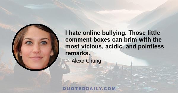 I hate online bullying. Those little comment boxes can brim with the most vicious, acidic, and pointless remarks.