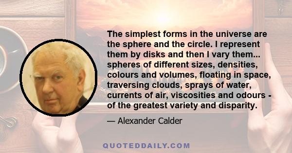 The simplest forms in the universe are the sphere and the circle. I represent them by disks and then I vary them... spheres of different sizes, densities, colours and volumes, floating in space, traversing clouds,