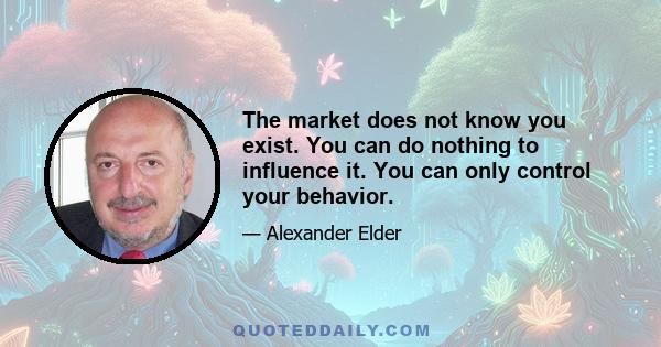 The market does not know you exist. You can do nothing to influence it. You can only control your behavior.