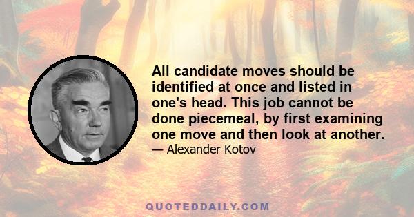 All candidate moves should be identified at once and listed in one's head. This job cannot be done piecemeal, by first examining one move and then look at another.