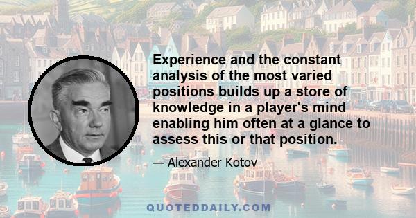 Experience and the constant analysis of the most varied positions builds up a store of knowledge in a player's mind enabling him often at a glance to assess this or that position.