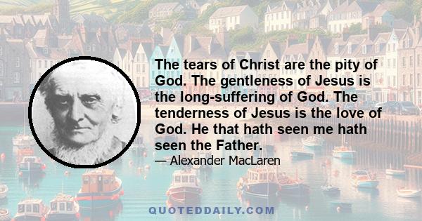 The tears of Christ are the pity of God. The gentleness of Jesus is the long-suffering of God. The tenderness of Jesus is the love of God. He that hath seen me hath seen the Father.