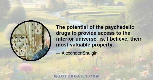 The potential of the psychedelic drugs to provide access to the interior universe, is, I believe, their most valuable property.