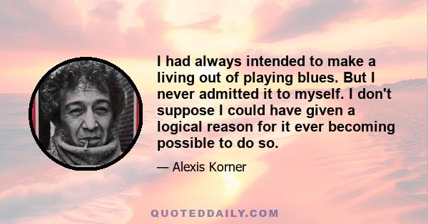 I had always intended to make a living out of playing blues. But I never admitted it to myself. I don't suppose I could have given a logical reason for it ever becoming possible to do so.