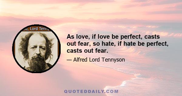 As love, if love be perfect, casts out fear, so hate, if hate be perfect, casts out fear.