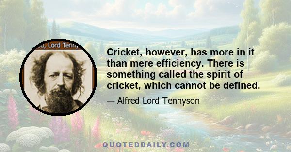 Cricket, however, has more in it than mere efficiency. There is something called the spirit of cricket, which cannot be defined.