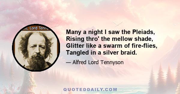 Many a night I saw the Pleiads, Rising thro' the mellow shade, Glitter like a swarm of fire-flies, Tangled in a silver braid.