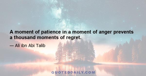 A moment of patience in a moment of anger prevents a thousand moments of regret.