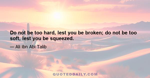 Do not be too hard, lest you be broken; do not be too soft, lest you be squeezed.